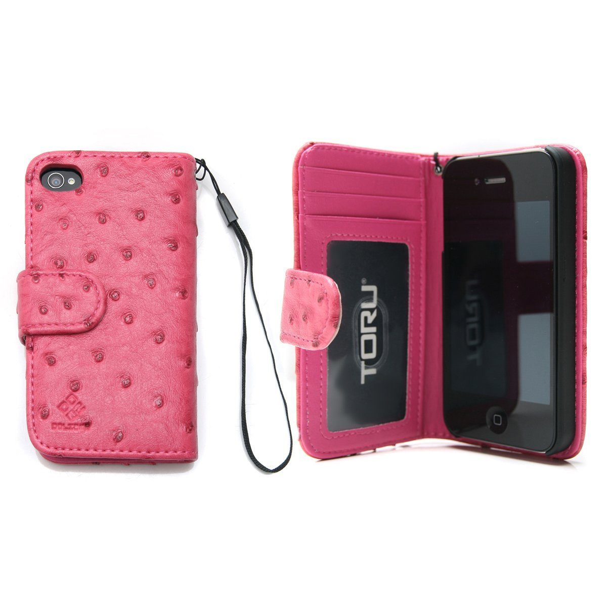 [粉色] iphone 4s 手机套钱包【ostrich】【手腕带】信用卡插槽/旨